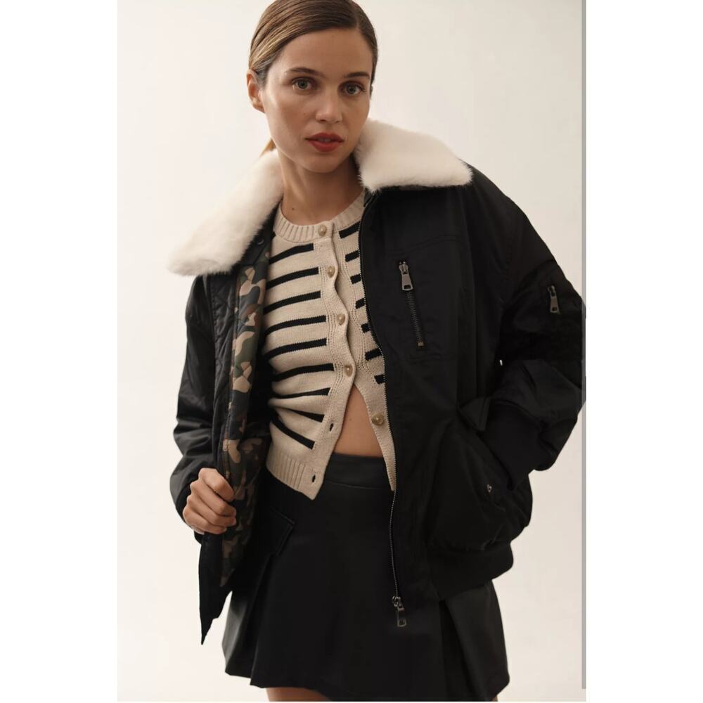 NWOT Anthropologie NVLT Faux Fur Collar Bomber Jacket